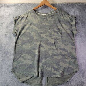 Jane and Delancey Womens Camo T-Shirt Large Green Short Sleeve Pocket Casual